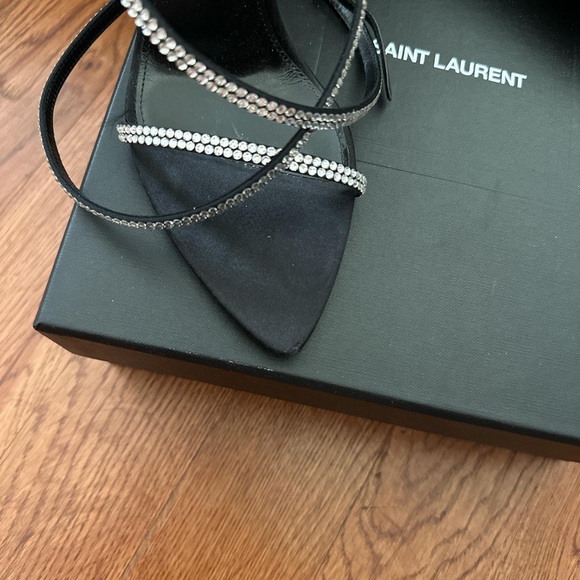 Saint Laurent crystal-embellished glossed-leather and silk high-heeled sandals - Picture 4 of 6